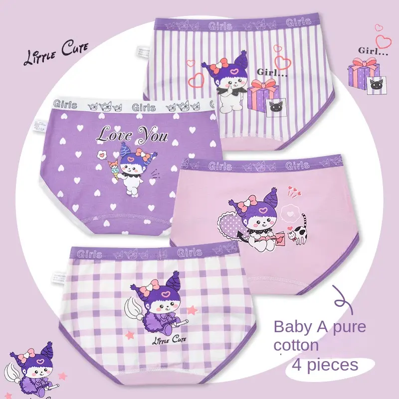 4-Piece Cotton Children's Underwear Strawberry Bear Girls' Boxers Breathable Girls' Triangle Shorts Student Underpants