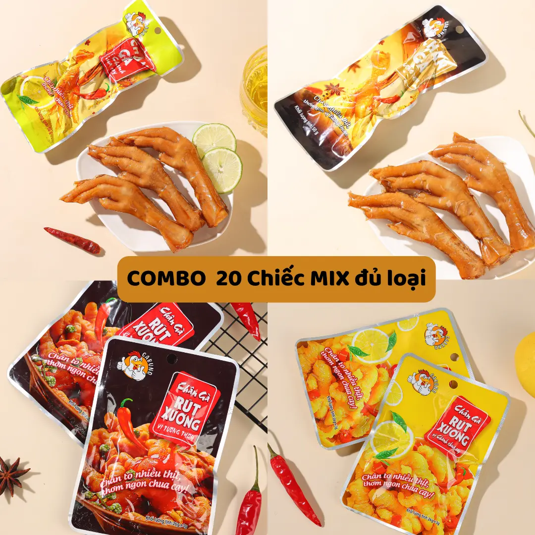 COMBO 20 chiếc mix đủ loai có xương 50g+rút xương CABUNO chọn vị cabu no