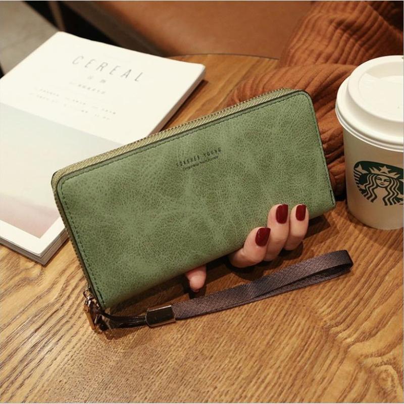 Ví nữ dài cầm tay da trơn mềm cầm thích tay cao cấp da mài Wallet Hình Chữ Nhật