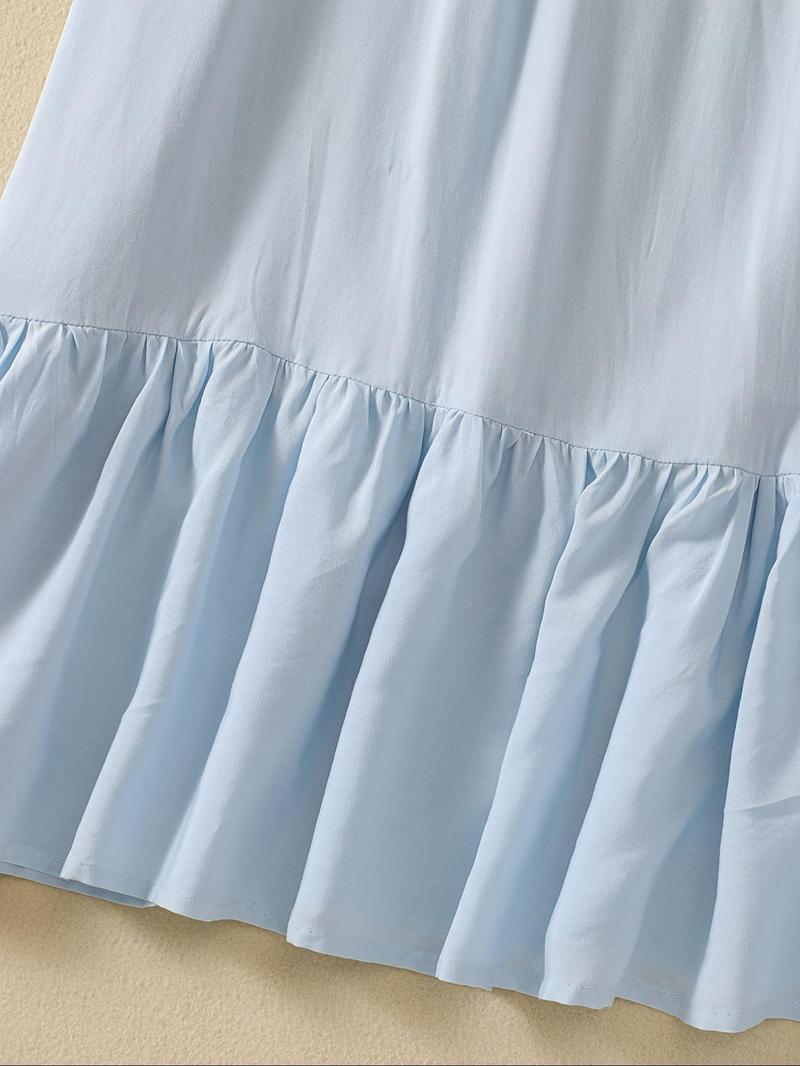 Product Introduction of Women's Contrast Lace Frill Ruffle Hem Tie Neck Nightdress, Casual Soft Comfortable Colorblock Flounce Sleeve Nightgown for Summer, Fashion Ladies' Sleepwear for Daily Wear 4