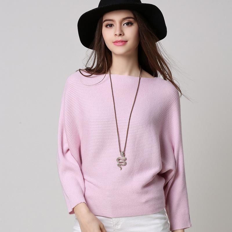 2024 European and American Knitwear for Autumn and Winter Solid Color Loose Long Sleeves Sweater Batwing Shirt Women Minimalist Lingerie Tops Womenswear Tops Comfort Knitting Basic 4