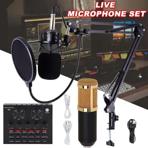 Mikrofon Kondensor Soundcard V8 Paket Lengkap Rekaman Kondensor Live Peralatan Siaran Langsung Profesional