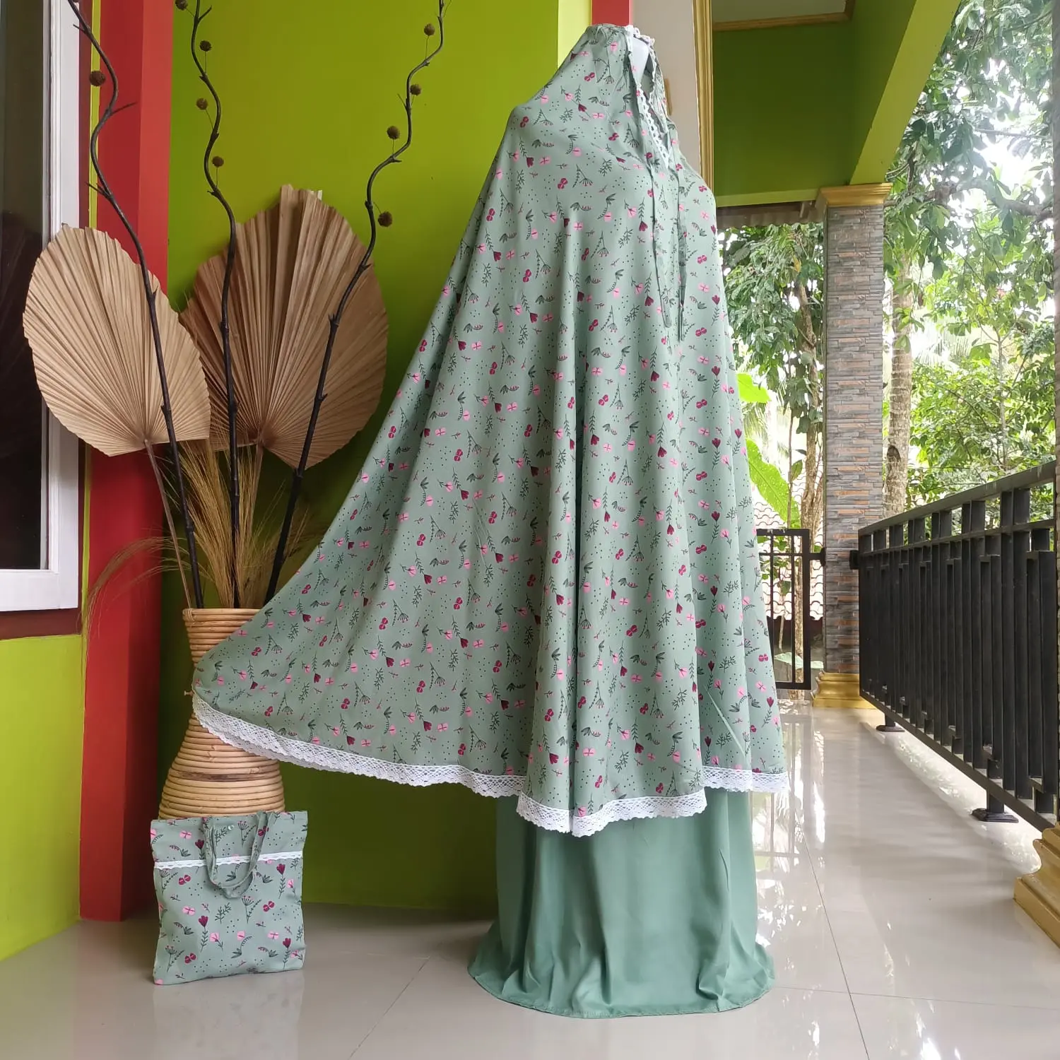 Mukena Wanita jumbo Dewasa katun rayon printing motif callista Atasan Full Renda Cantik