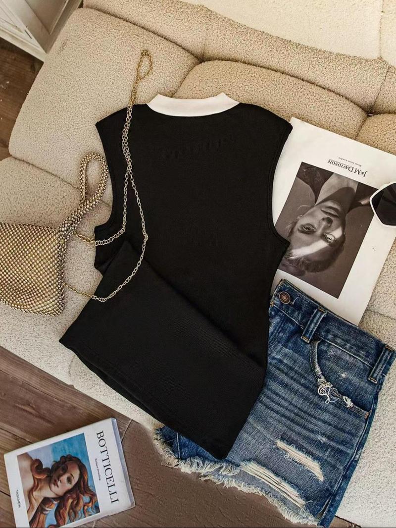 Product Introduction of Women's Colorblock  Bow Decor  Sweater Vest, Elegant Casual Sleeveless Knit  Top for Daily Wear, Ladies Clothes for All Seasons 2