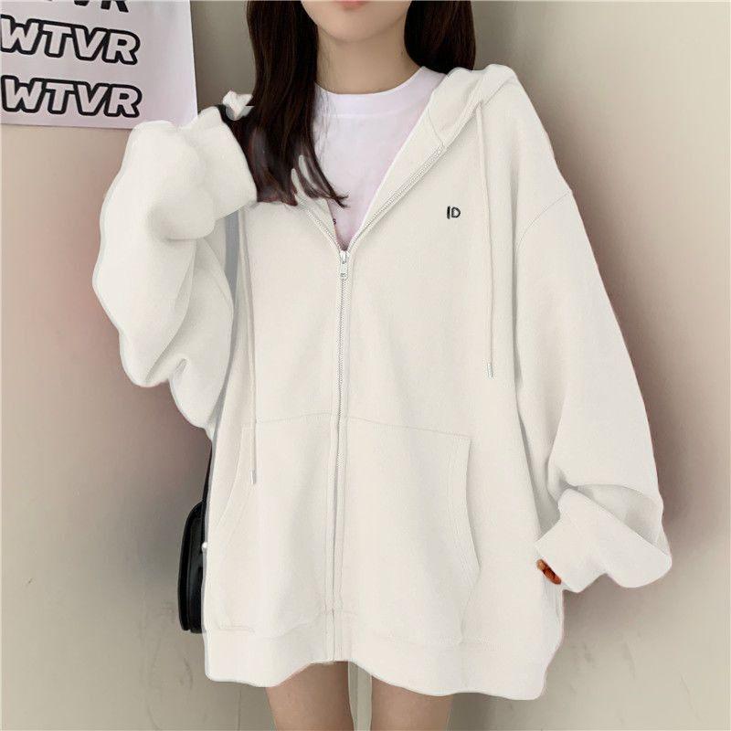 Product Introduction of Large Size Slimming Autumn and Winter Hoodie Coat Women's Ins Zipper Cardigan Fleece-Lined Thick Loose Sweater Women's Fashion 30