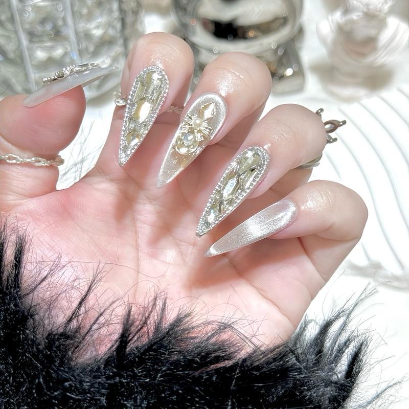 176 bộ 10 chiếc nailsbox thủ công màu mắt mèo thạch gạo phối chamr đính đá lấp lánh sang trọng làm nails nữ