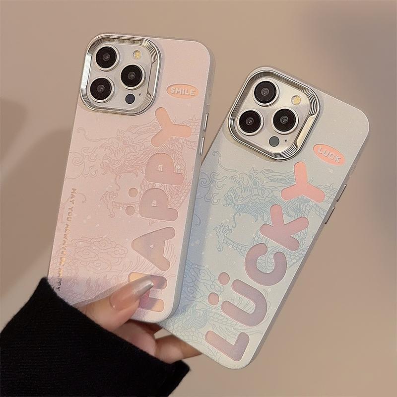 Product Introduction of Couple Laser Dragon Pattern English for 14promax Phone Case Iphone16 Electroplating Protector Cover Protector Cover Casing Shockproof Protective 8