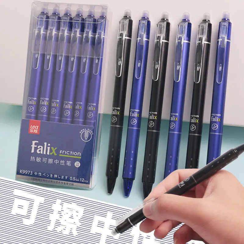 Set Pen Boleh Padam, 6Pcs, Warna Biru dan Hitam, Pen Neutral Tekan Boleh Padam, Saiz Mata 0.5mm, Sesuai untuk Pelajar, Reka Bentuk Mudah, Bekalan Alat Tulis Tekan Geseran