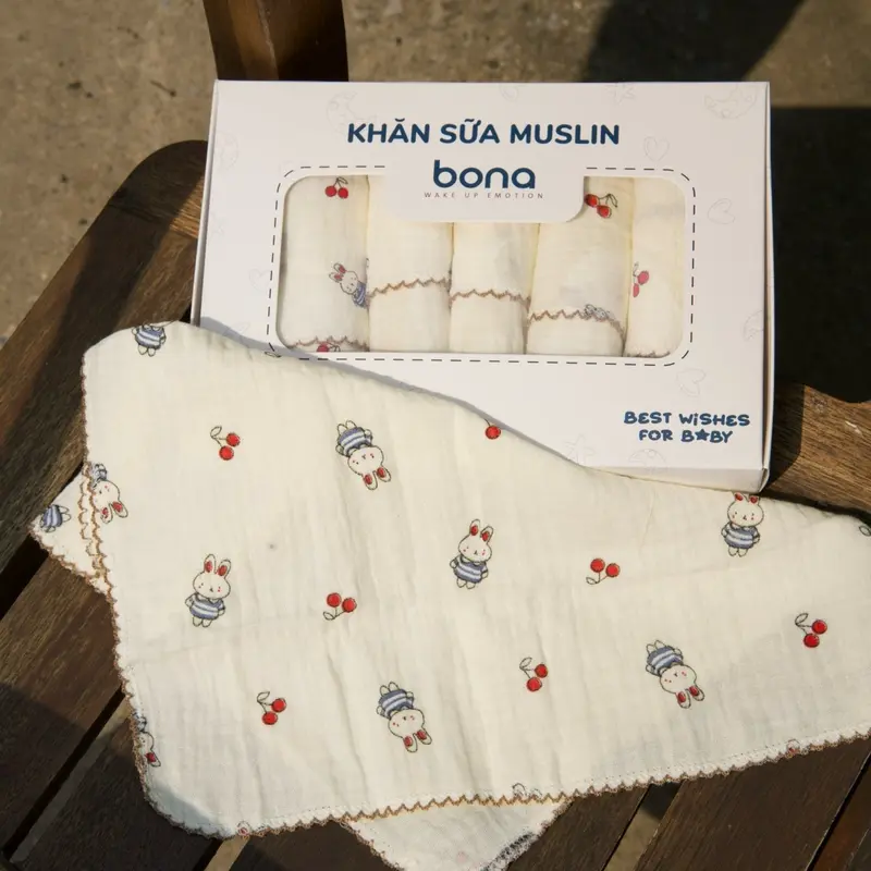 Combo 6 Khăn xô sữa BONA MNB cho bé vải sợi muslin mềm mịn kích thước 30x30cm 6