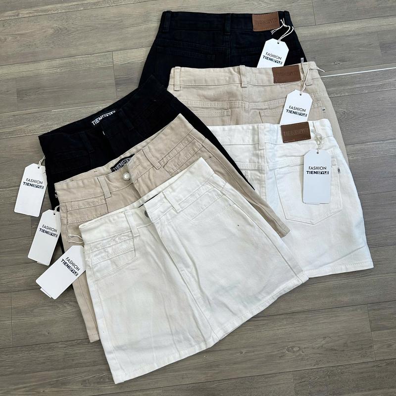 (XS-4XL) Bigsize 80kg Chân Váy Jean Nữ Chữ A Mạc Da Viền Chỉ Nổi có lót quần phom ngắn Women Cotton