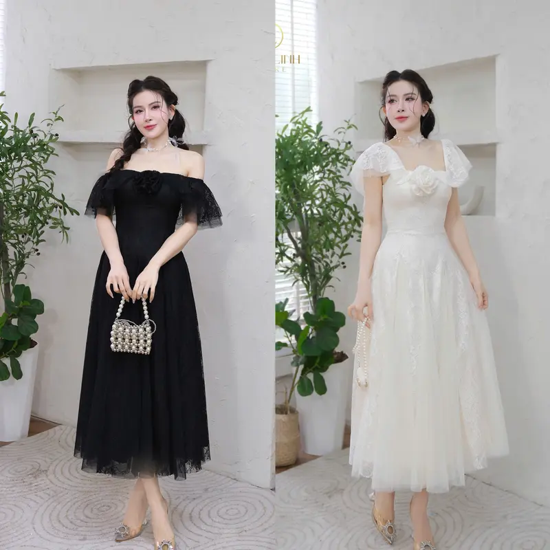 [Kiều Linh]-Váy Maxi Dự Tiệc Thiết Kế KL275 chất liệu Ren hoa tiết cao cấp phối Lưới, 2 Lớp Lót, Giấu Đường May, kết Hoa ren siêu sang 0