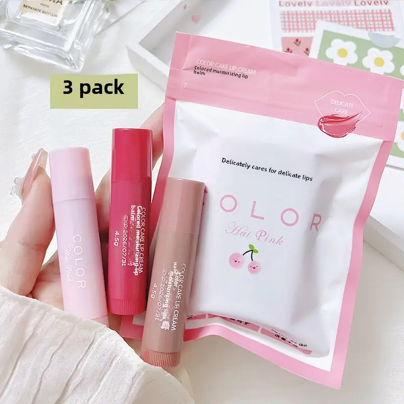 Haipink Three-Piece Colored Moisturizing Lip Balm Lipstick Moisturizing Moisturizing Fade Lip Lines Anti-Cracking All-Match