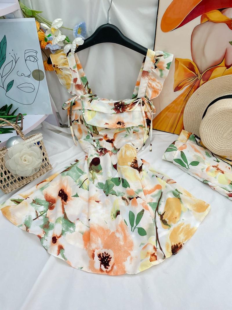 Product Introduction of Set đầm ngắn cánh tiên cột nơ, có mút. Dáng trên gối (kèm quần) 15