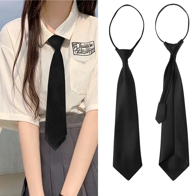 เนคไทคอแคบ สีดำ ชุดนักเรียน ซิปผูกล่วงหน้า เนคไทลูกศร เนคไทหนีบเสื้อ เนคไทรักษาความปลอดภัย เนคไทขี้เกียจ มีให้เลือก 1/2 ชิ้น