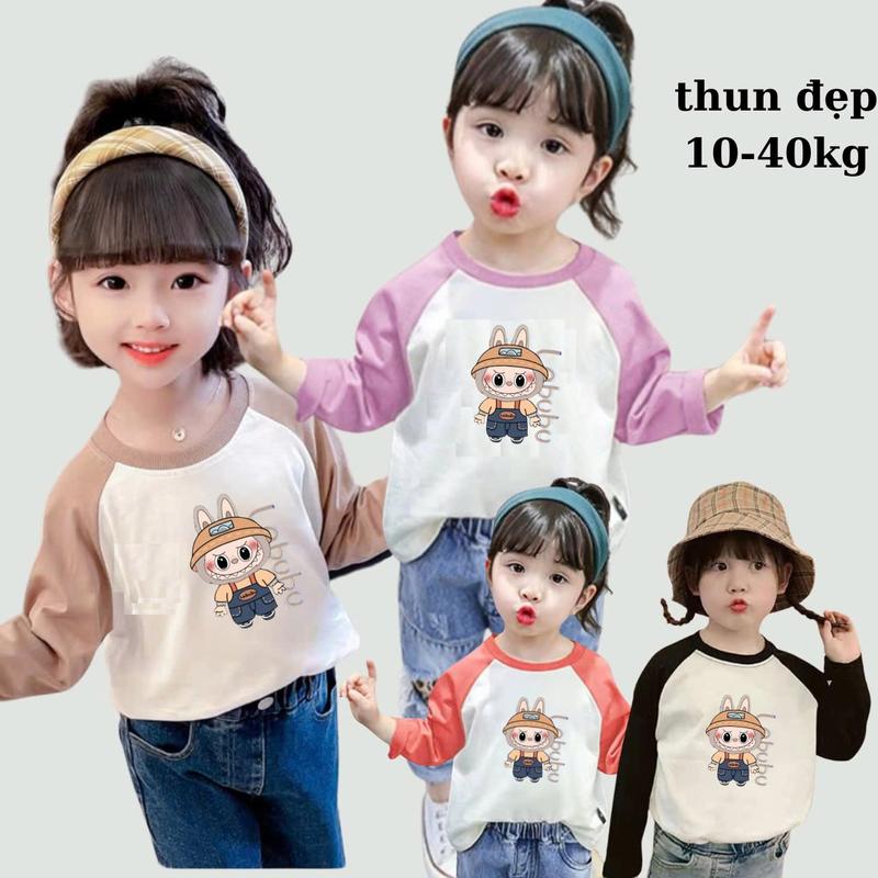 Áo Thun Cho Bé, Tay Dài Thu Đông, Áo Phông Bé Gái 10-40kg Họa Tiết labubu Xinh chất cotton , mềm, co giãn tốt (Hàng Y hình) 0