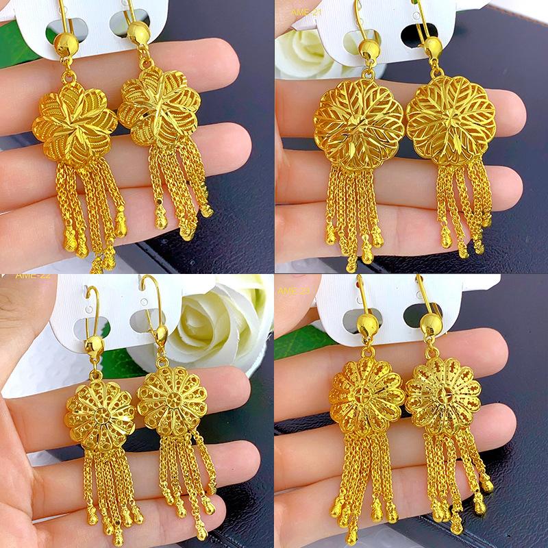 Bông Tai Dài Rỗng Tua Rua Mạ Vàng 24K, Renevo Dubai, Bông Tai Vàng Cát Phóng Đại Ấn Độ Tân Cương, Đồ Trang Sức Giữ Màu, Lô Tại Chỗ 0
