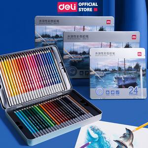 [NÂNG CẤP] Bút chì màu gốc nước Deli - Tặng kèm cọ vẽ - Có thể dùng như màu nước nén - Hộp màu chì thiếc chuyên nghiệp tô màu mịn kín giấy tông màu tươi sáng
