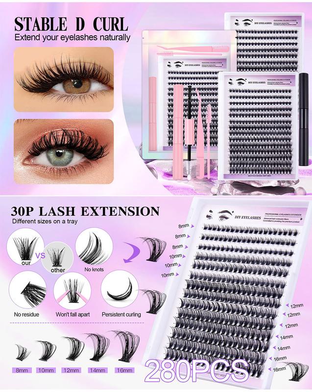Product Introduction of European and American Thick Large Displacement 280 Clusters D Curved DIY Eyelash Segmented Single Cluster Grafting False Eyelashes 11