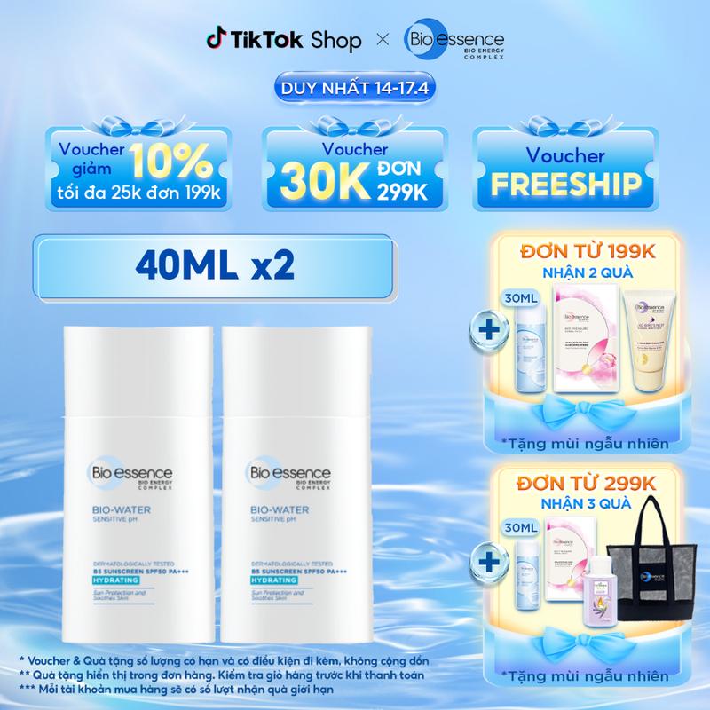 [ĐƠN 299K TẶNG 3 QUÀ] - Combo 2 Kem chống nắng cho Nữ Sun Cream Bio Essence Bio Water B5 Sunscreen SPF50 PA+++ 40ml/chai