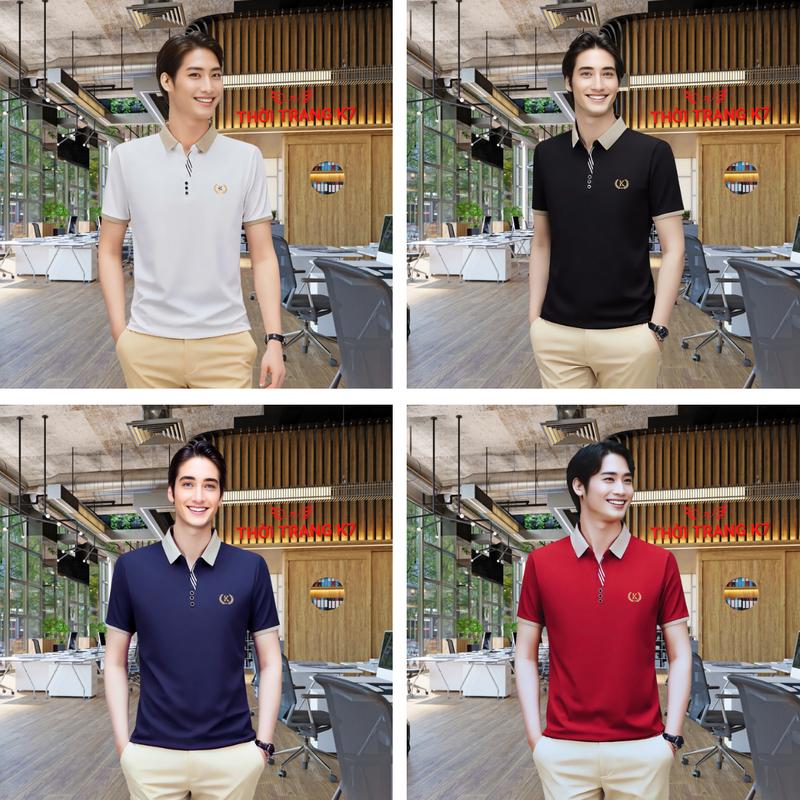 Áo Thun Polo Cổ Bẻ Chữ K M22-M24, Sang Trọng Lịch Lãm, Áo Polo Công Sở Cộc Tay Mềm Mát Co Giãn 4 Chiều, Vải Poly Không Phai Màu Không Bai Nhão Menswear Nam Ngắn Tay Shirt Có Cổ Tay Ngắn
