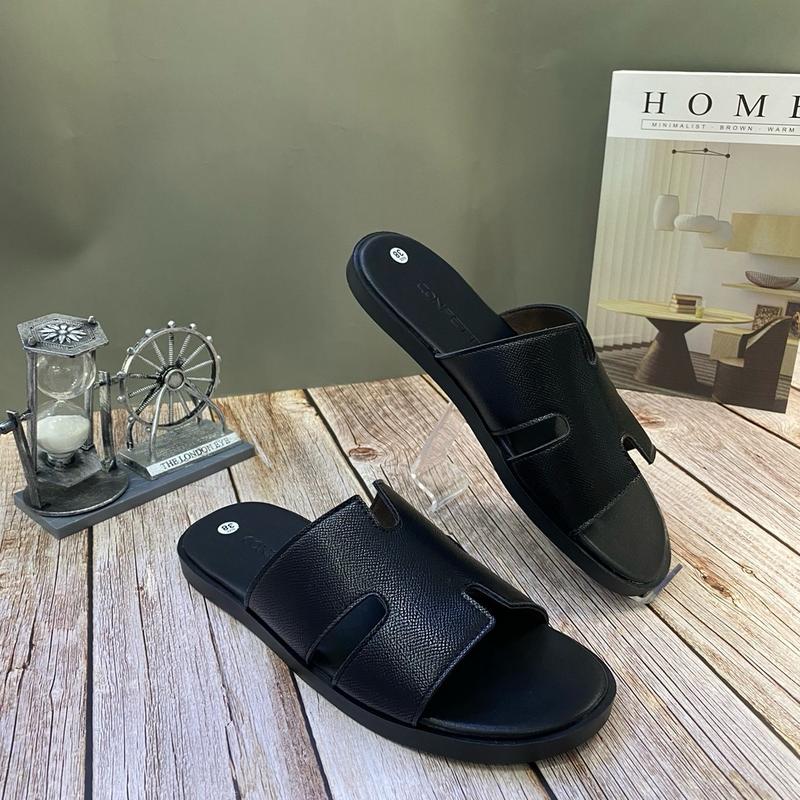 [Sz ngoại cỡ 36-45]Dép da chữ Hát đen nhám bo viền sắc nét đế fit êm chân  DéP Nam Sandal Đế Bằng dép  boy phố 0
