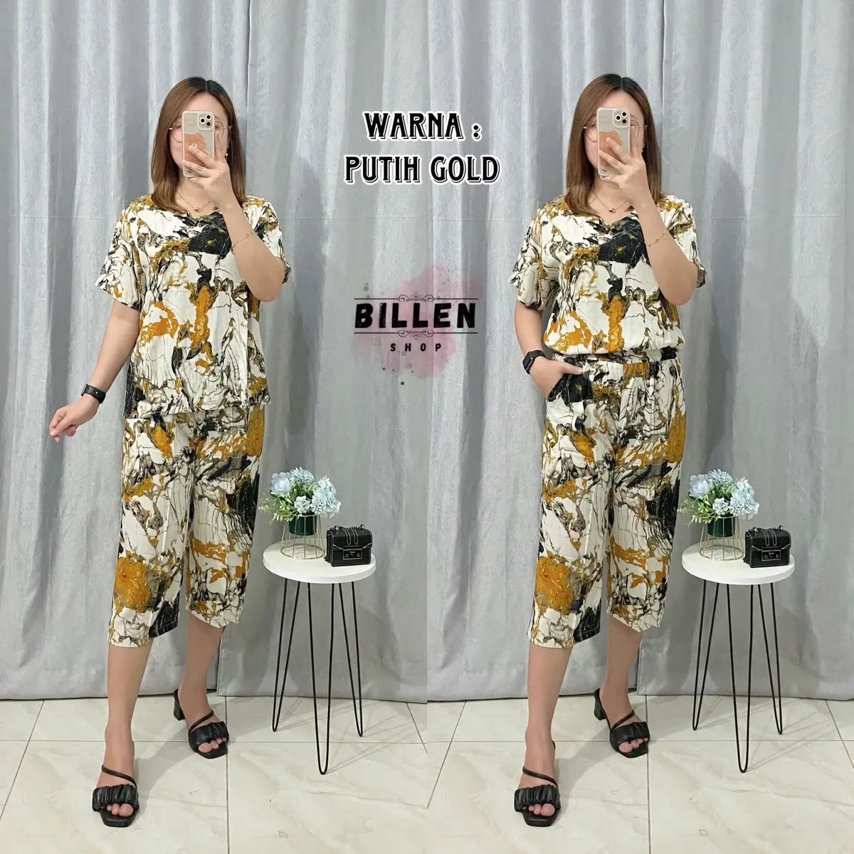 (LD:110cm) SETELAN CELANA 7/8 WANITA BAHAN RAYON FULL MOTIF