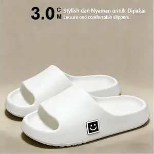 SANDAL RUMAH SLOP WANITA DAN PRIA LOGO SMILE COLORS FULL BAHAN EVA PREMIUM sandal slipper wanita synthetic premium minimalis sandal slip-on & sepatu flat Sekolah Anti Pantofel Loafers Formal Nyaman loafers pria Cream Diabetes Air Double Protect