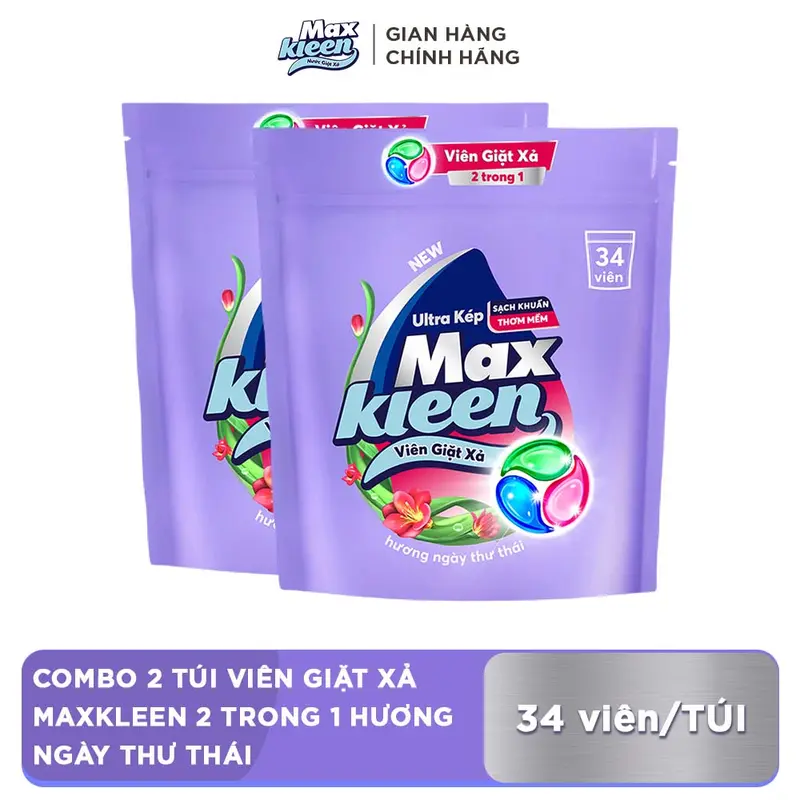Combo 2 Túi Viên giặt xả MaxKleen Hương Ngày Thư Thái 34 viên/Túi 0