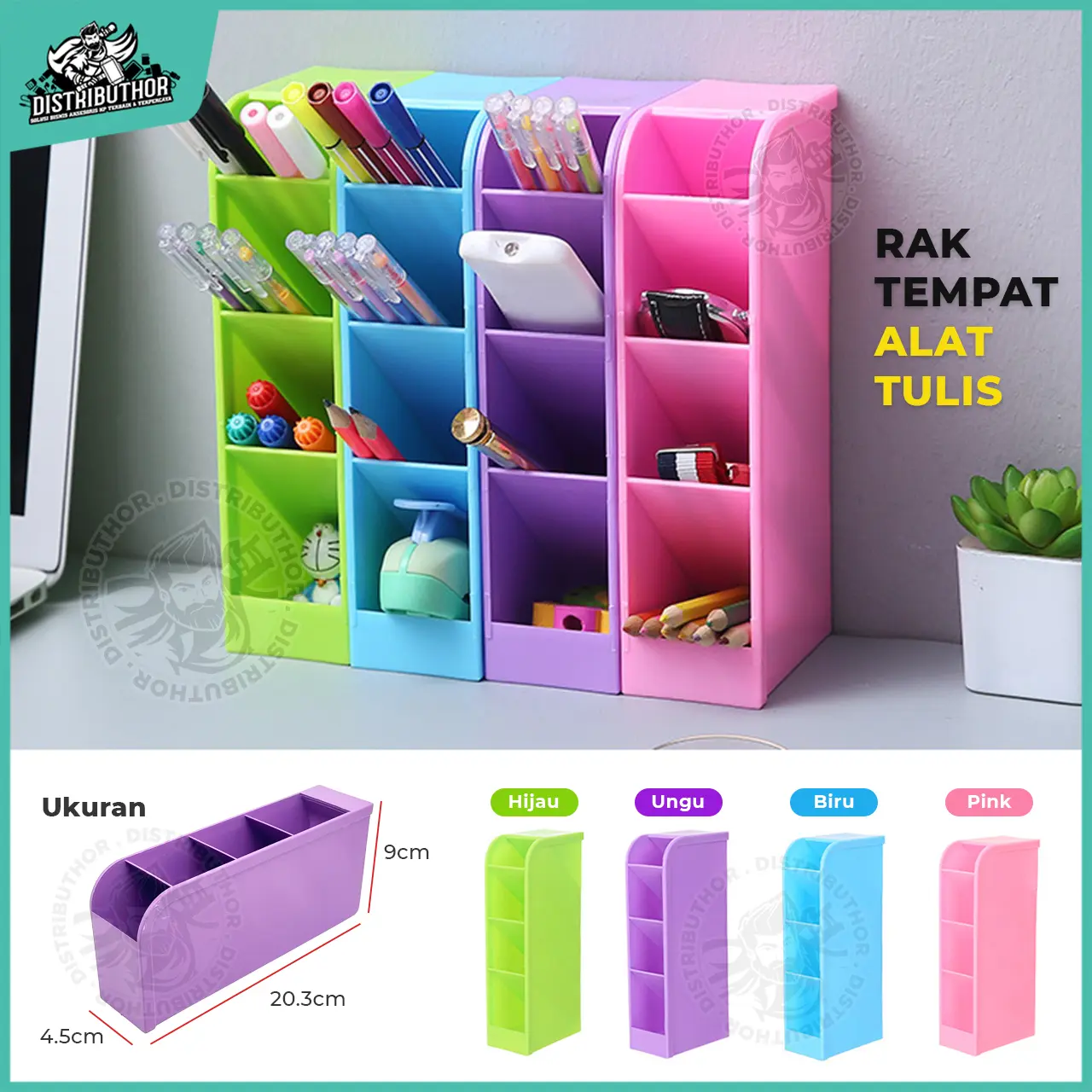 Rak Pensil 4 Sekat Tempat Alat Tulis Serbaguna Wadah Mini Kotak Penyimpanan Pulpen Pencil Pena Gunting Spidol Lain Nya Rapi Bersih Anti Slip - DISTRIBUTHOR