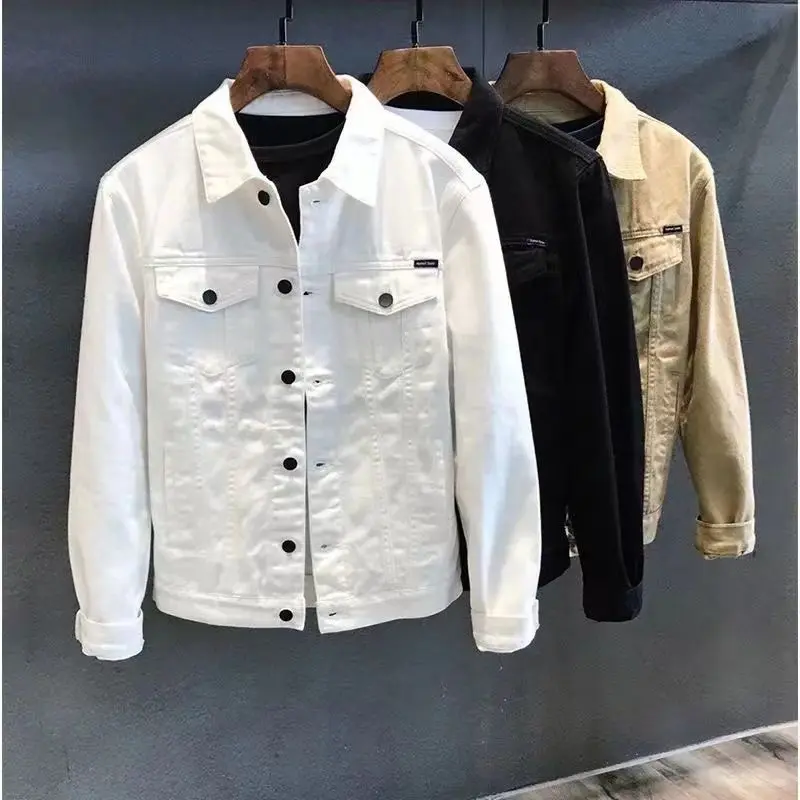 Áo Khoác Denim, Mẫu Ngắn Đi Chơi, Màu Trắng, Dành Cho Nam, Phong Cách Hàn Quốc, Hợp Xu hướng, Trang Phục Thường Ngày Và Bảo Hộ Lao Động, Thích Hợp Cho Mùa Xuân Và Mùa Thu, Áo Khoác Denim Nam, Năm 2025