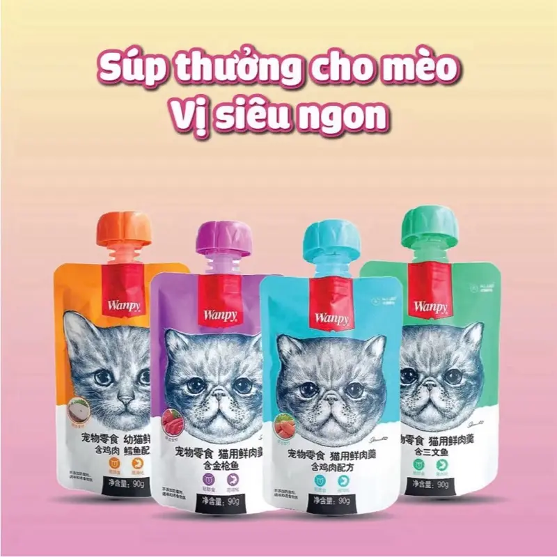Súp Thưởng Wanpi Nắp Vặn Cho Mèo Gói 90g - Hương Vị Thơm Ngon cho Mèo mọi lứa tuổi