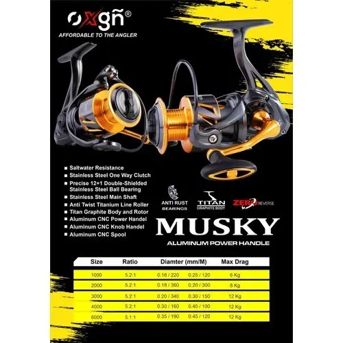 REEL Oxgn Musky screw in handle reel pancing