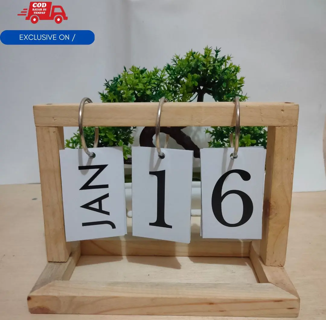 KALENDER MEJA KAYU ABADI ESTETIK | KALENDER DUDUK KAYU RING BESI kalender3d cabut