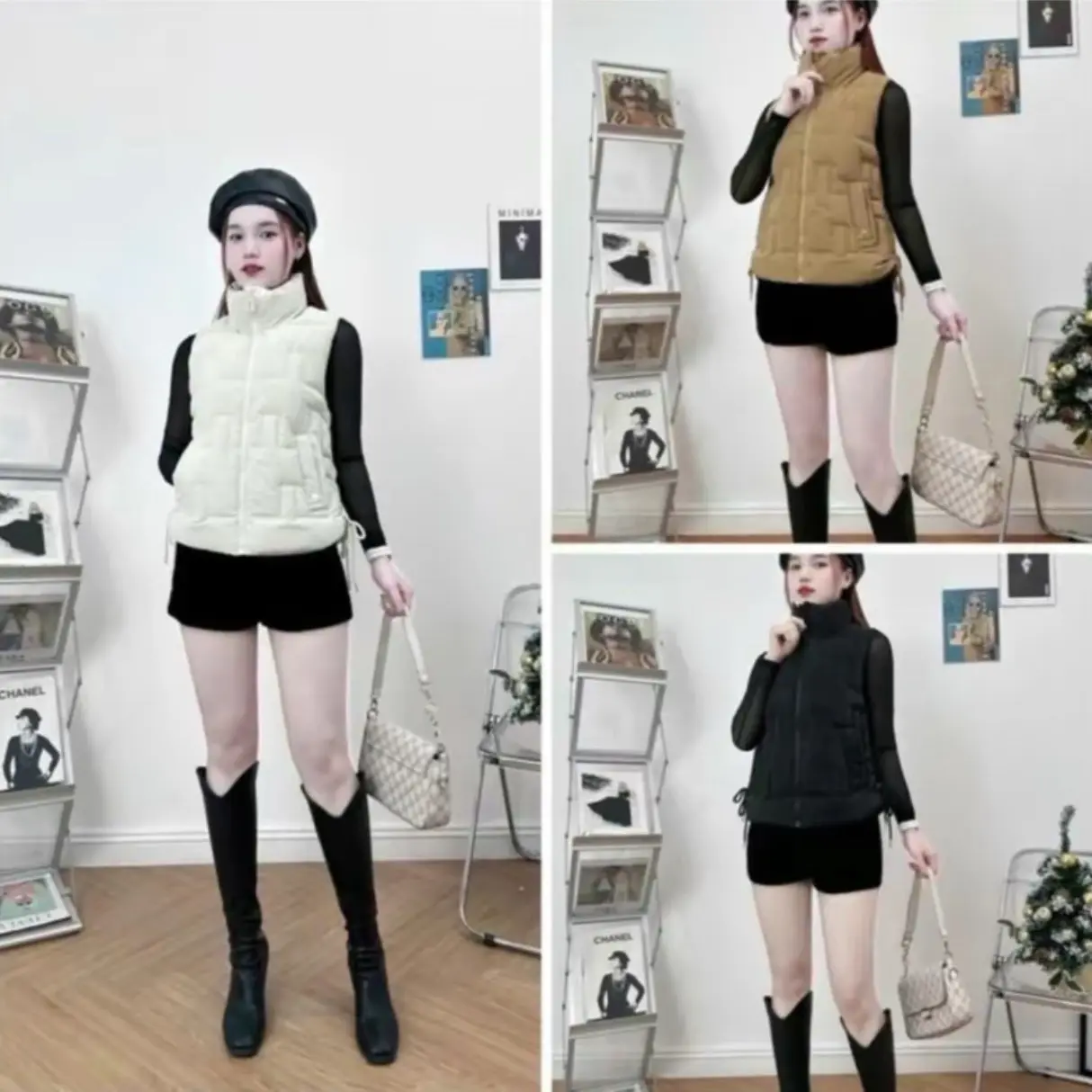Áo phao zile nữ chất nhung lì mềm mịn, 3 lớp dày dặn, có dây rút 2 bên, hoạ tiết trần vi tính mới nhất Women Top