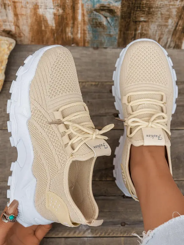 Women's Solid Color Lace Up Mesh Breathable Lightweight Running Shoes, Casual Comfortable Sports Shoes, All-match Round Toe Walking Shoes for Daily Wear 6