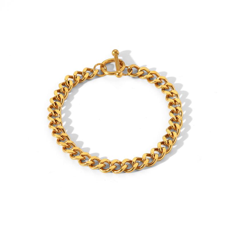 Product Introduction of Trending OT Buckle Stainless Steel round Grinding Cuban Bracelet Simple 18K Gold  Plated Titanium Steel Bracelets for women 3