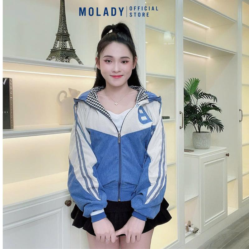 Product Introduction of Áo Khoác Nhung Nữ MOLADY K376 Có Nón Thiết Kế Khoá Kéo Lót Caro Phối Màu Top Jacket 26