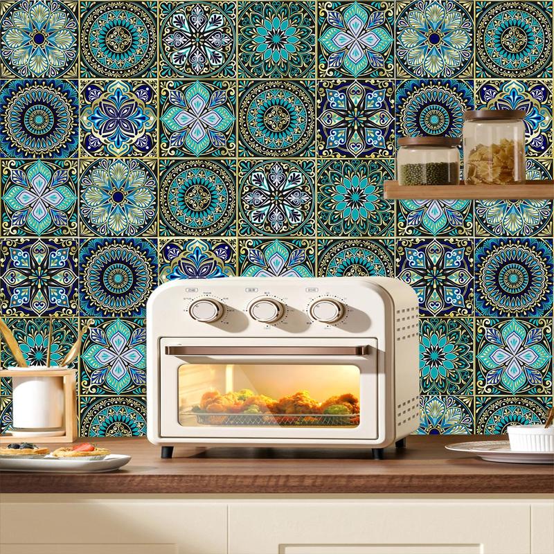 Mandala Pattern Tile Sticker, 30pcs/set Boho Style Tile Sticker, Decorative Sticker for Home Kitchen & Living Room, Boho Home, Decoration 8