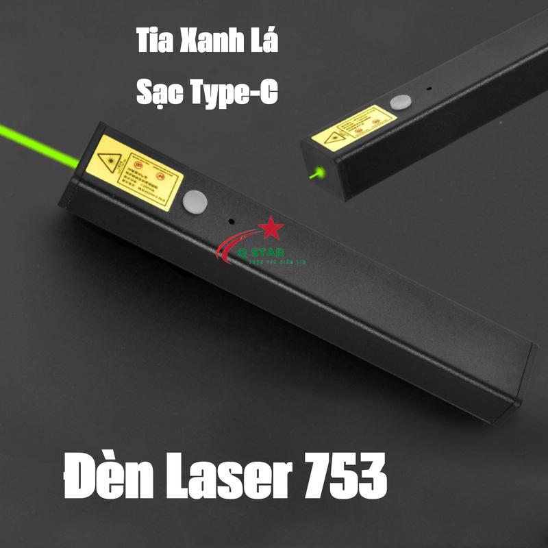  Đèn Pin Laser Mini 753 Tia Màu Xanh Chiếu Xa Trên 1km Thiết Kế Full Kim Loại Nhỏ Nhẹ Sạc Type-C 