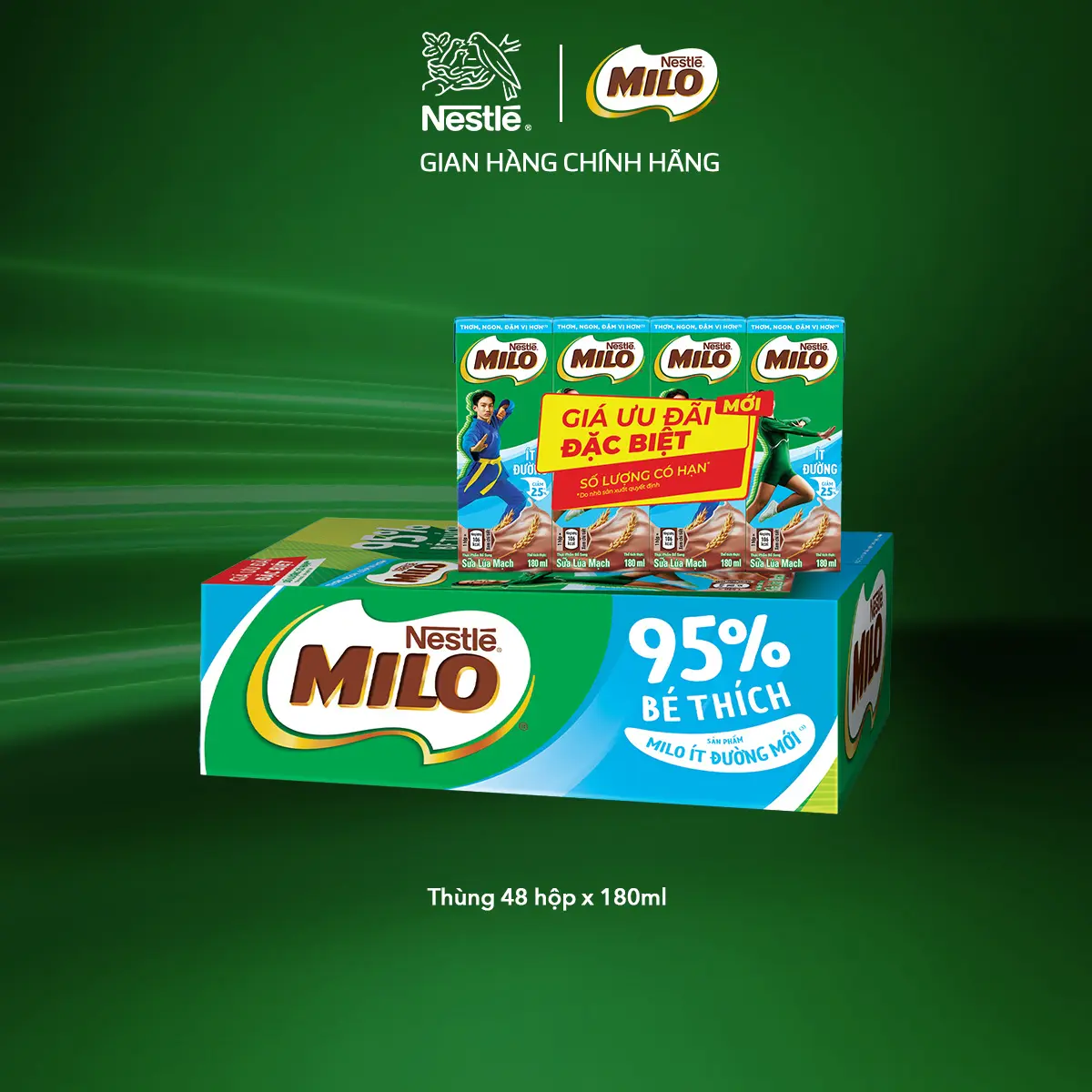 [Voucher giảm thêm đến 50k] Nestlé VN Sữa lúa mạch Nestlé MILO ít đường thùng 48 hộp x 180ml (12x4x180ml)-LS2