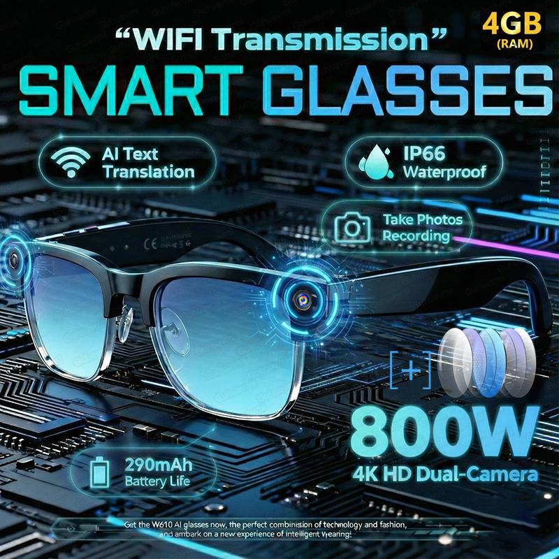 2026 New AI Smart Glasses 4K 8MP HD Camera Video 1080P 100+ Languages Translation WiFi Sunglasses Bluetooth Call Music Men Women