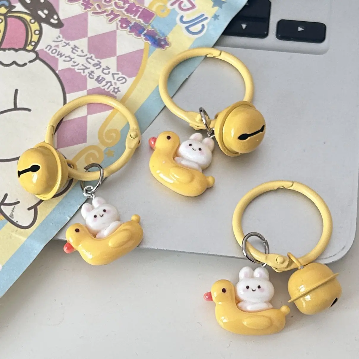 1PC cute bell duck duck rabbit pendant fun milk keychain lovers girlfriends backpack accessories
