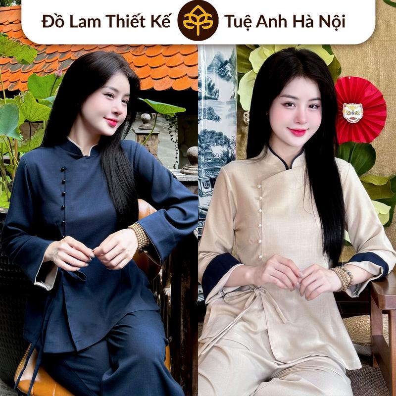 TUỆ ANH Bộ pháp phục đồ lam đi chùa cổ tàu vạt hò vải Linen xước cao cấp sang trọng thanh lịch Women Áo