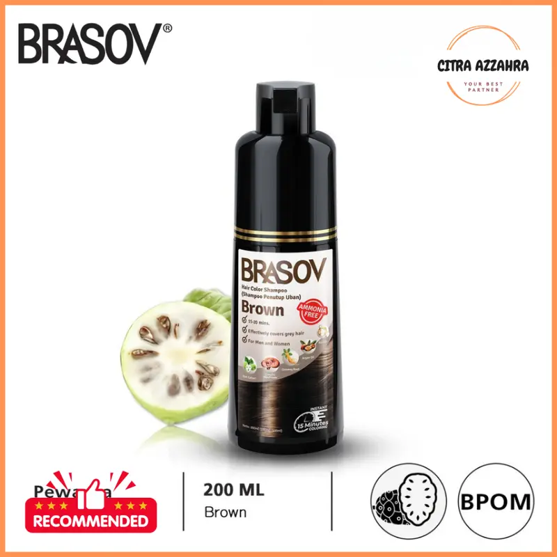 BRASOV Shampoo Pewarna Rambut 200 ML Ammonia Free Hair Color Shampoo Penutup Uban BPOM 1