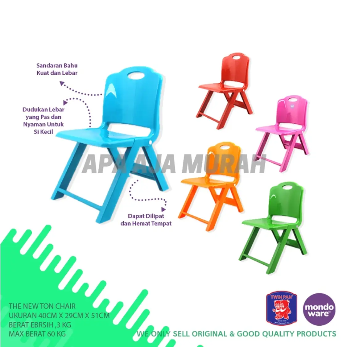 Mondoware Kursi Lipat Belajar Anak TK TPA - Newton Chair -Mondoware Plastik FC17 / Kursi Lipat Anak Murah / Kursi Anak Murah Furniture Bangku