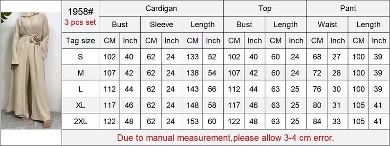Product Introduction of Robe Three-Piece Set Long Cardigan Sleeveless Top and Pants with Pockets Muslim Islamic Clothing 1958 1