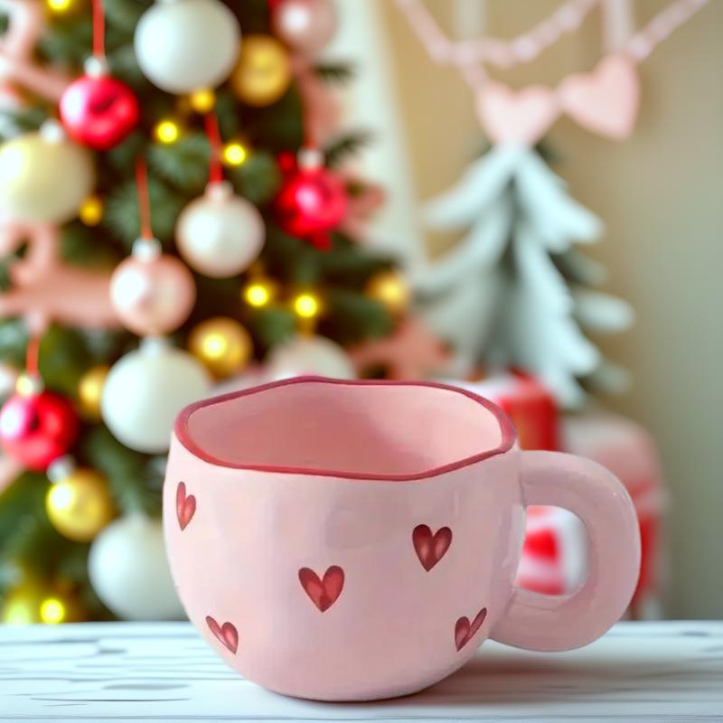 Product Introduction of Heart Pattern Ceramic Mug, 1 Count 7.4oz Creative Coffee Cup, Tea & Milk Cup, Sweet Camping Cup, Ideal Gift for Home & Office, Drinkware 3