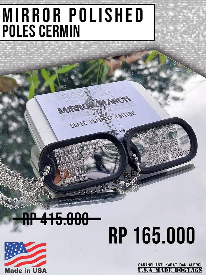 Gambar Dogtag Super Polished USA MADE Mirror March Mengkilap cermin custom kalung MODEL Tentara dog tags dari Alpha Tags Kab. Tangerang Tokopedia