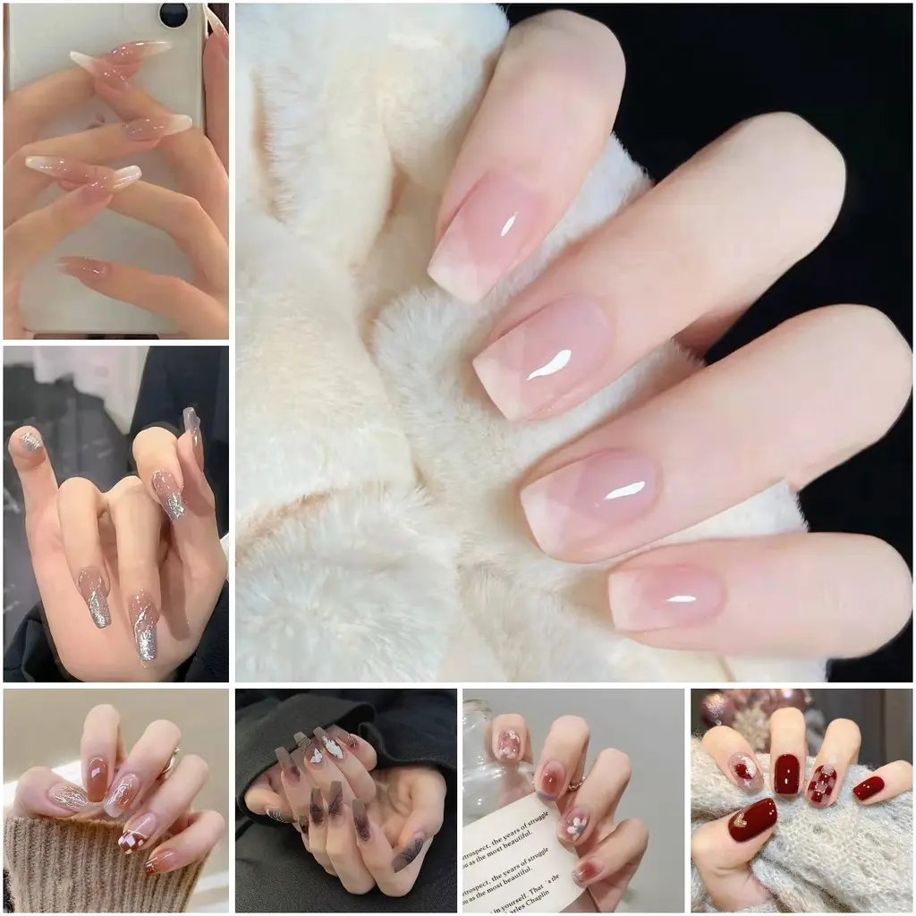 24Pcs/bag Fresh Lovely Fashion Fake Nails Finished Nail Patch Short Fake Nails Wearable Nails Stickers