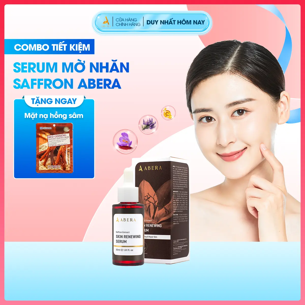 Serum trẻ hóa da Saffron Abera 30ml - Hỗ Trợ Mờ Thâm Nám, Căng Bóng Da Mờ Các Nếp Nhăn Đường Chân Chim